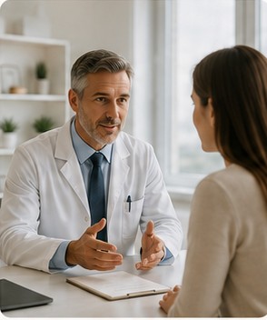 Médico especialista con paciente